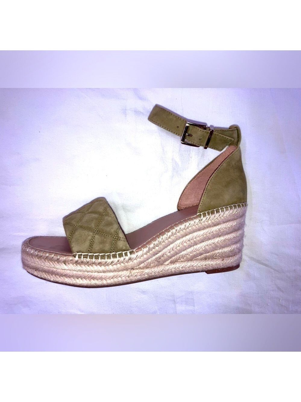 🔥NWOT🔥 Nordstrom Carmen Espadrille Olive Green quilt Leather Suede Wedges W10 - Picture 2 of 6